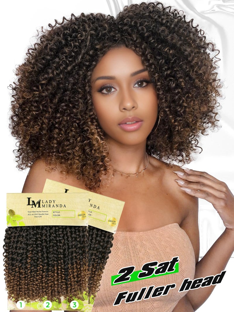 LADY MIRANDA Brown Color Afro kinky Curly Braiding Hair Extensions Jerry Curl Crochet Hair 3X Braid Hair Mixed Dark Brown to Light Brown Short Synthetic Hair Styles (Black&brown) - Image 4